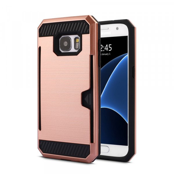 Wholesale Samsung Galaxy S7 Edge Credit Card Armor Case (Rose Gold)
